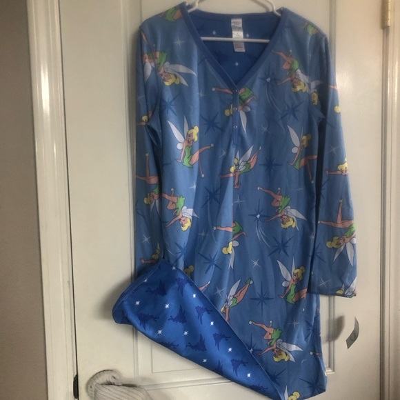 (NWT) Disney Blue Reversible Tinkerbell Sleepwear M - Picture 6 of 11